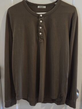 Buck Mason Lightweight Long-Sleeve Henley Shirt - Olive Green - Size Large